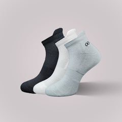 Vilasya Bamboo Ankle Socks for Men - 3 Pairs (Black / White / Light Grey)